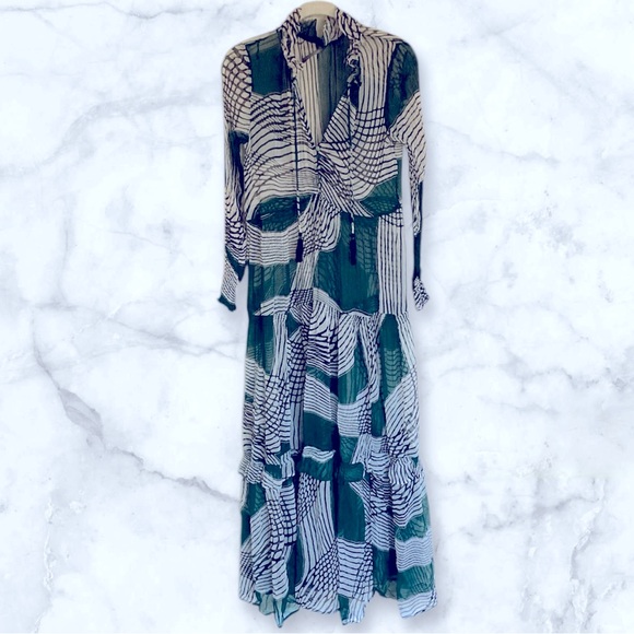 Anthropologie The Marais Gauze Maxi Dress Sz XXS Gray Green Boho - Picture 4 of 9